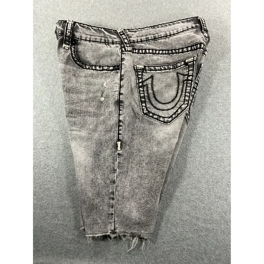 True Religion Ricky Relaxed Straight Gray Acid Wash Denim Cut Off Mens 34 1128